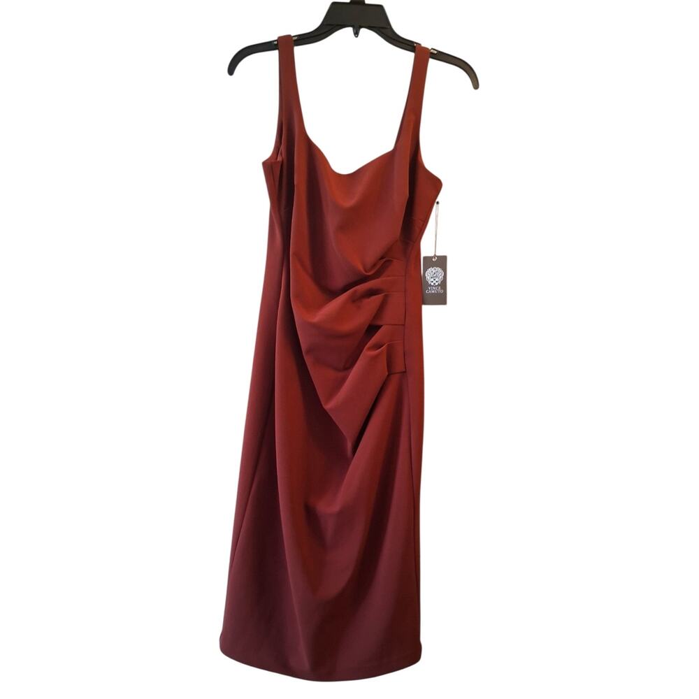 Vince Camuto Sleeveless Ruched Midi Dress in Rust - Picture 3 of 8